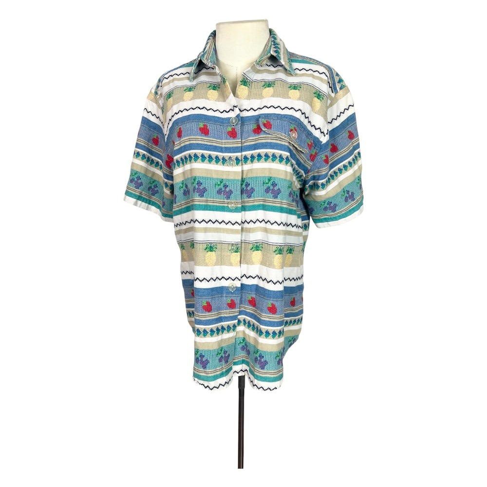 Vintage Cabin Creek Woven Cotton Fruit Shirt Size Large short sleeve